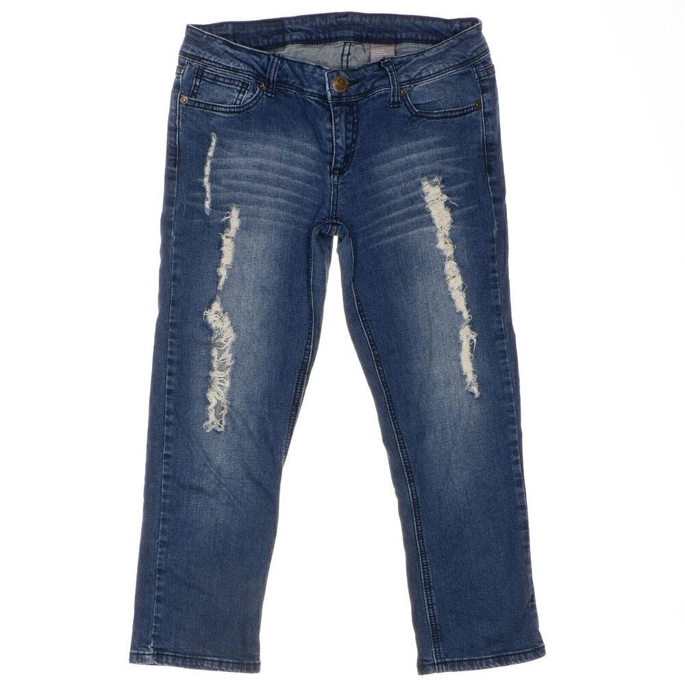 Soundgirl Capri Jeans Size 9 Juniors Distressed Blue Stretch Measures 29 x 22.5